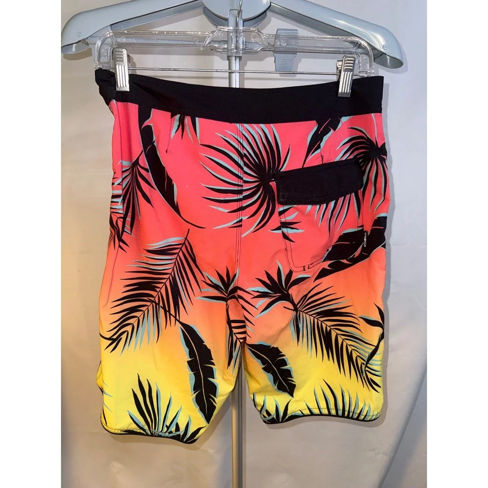 ONeill Hyperfreak Mens Board Shorts Sunset Gradient Palm Print Swim Trunks